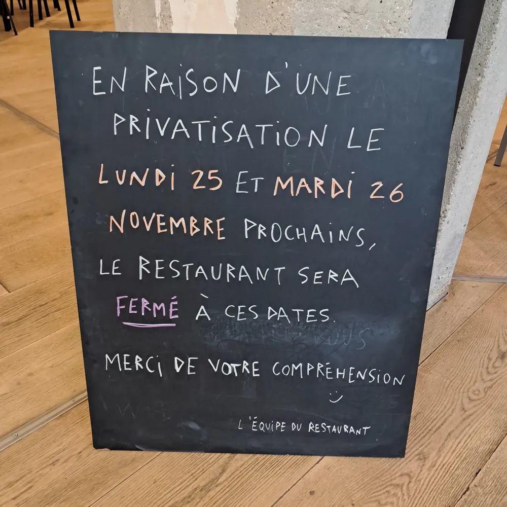 Fermeture exceptionnelle lundi 25 et mardi 26 novembre, à mercredi!