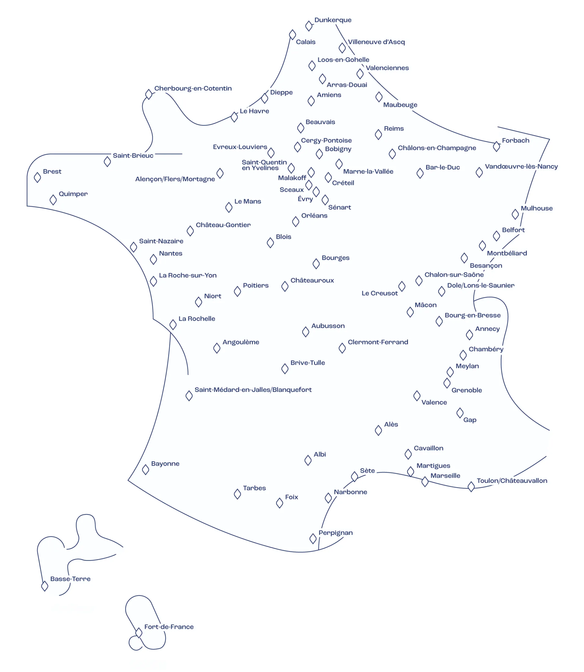 Carte du réseau de l'Association des scènes nationales